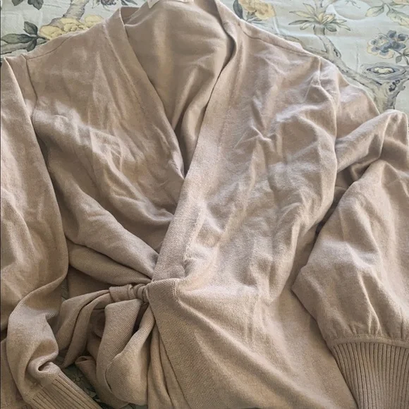 Tan V-neck Dolman Sleeve Sweater Dress - Picture 2 of 2